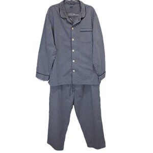 1371 Lands' End 2Pc PJ Set Check Print Button Up Long Sleeve Pajamas Sz.XL Mens